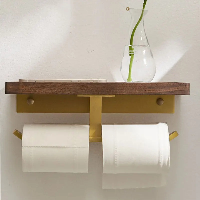 Dual Hook Wooden Toilet Paper Holder