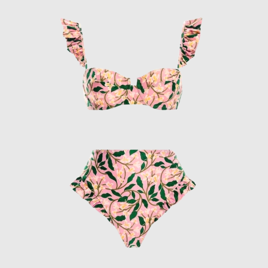 Floral 3-Piece High-Waisted Bikini &amp; Sarong Set