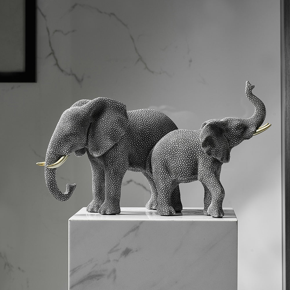 Dual-Generational Polka Dot Elephant Sculpture Duo